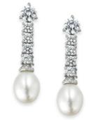 Arabella Bridal Cultured Freshwater Pearl (8mm) And Swarovski Zirconia (3-5/8 Ct. T.w.) Drop Earrings In Sterling Silver