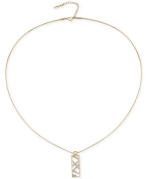 T Tahari Gold-tone Pave Crystal Cut-out Pendant Necklace