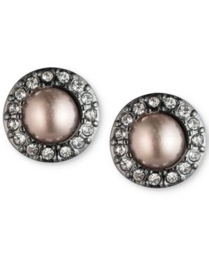 Carolee Hematite-tone Pave & Gray Imitation Pearl Stud Earrings