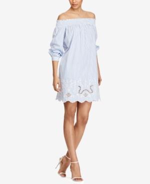 Polo Ralph Lauren Striped Off-the-shoulder Cotton Dress