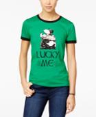 Peanuts Juniors' Snoopy Lucky Graphic Ringer T-shirt By Freeze 24-7