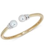 Cultured Freshwater Pearl (6-1/2mm) Cuff Bracelet In Sterling Silver & 14k Gold-plate