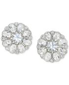 Carolee Silver-tone Crystal Button Clip-on Earrings