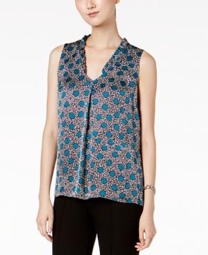 Nine West Printed Ruffle-neck Shell