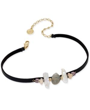 Paul & Pitu Naturally 14k Gold-plated Stone Faux Leather Choker Necklace