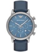 Emporio Armani Men's Chronograph Luigi Blue Leather Strap Watch 46mm Ar1969