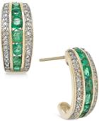 Emerald (1 Ct. T.w.) And Diamond (1/10 Ct. T.w.) Hoop Earrings In 14k Gold-plated Sterling Silver