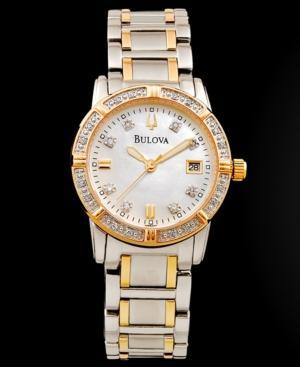 Bulova Women's Diamond Accent Two Tone Stainless Steel Bracelet Watch 26mm 98r107
