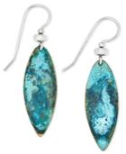 Jody Coyote Blue Patina Leaf Drop Earrings In Sterling Silver And Brass