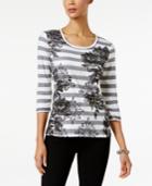 Karen Scott Petite Floral & Stripe Print Top, Only At Macy's