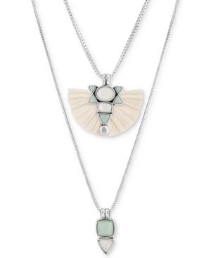 Lucky Brand Silver-tone Stone & Raffia Layered Necklace, 28 + 2 Extender