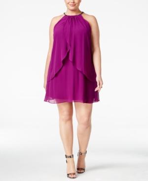 Sl Fashions Plus Size Beaded Layered Halter Shift Dress