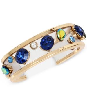 Betsey Johnson Gold-tone Multi-stone Imitation Pearl Cuff Bracelet