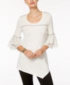 Ny Collection Lace-cuff Asymmetrical-hem Top