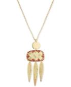 Lucky Brand Gold-tone Crystal Threaded Disc Pendant Necklace
