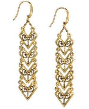 T.r.u. Gold-tone Matte Antique Chevron Linear Earrings