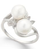 Cultured Freshwater Pearl (7mm) And Cubic Zirconia Ring In Sterling Silver