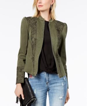 I.n.c. Puffed-shoulder Lace-contrast Jacket, Created For Macy's