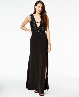 As U Wish Juniors' Beaded Plunge Gown