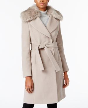 T Tahari Plus Size Faux-fur-collar Belted Wrap Coat