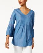 Style & Co Embroidered Denim Top, Only At Macy's