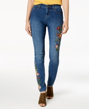 Style & Co Floral Embroidered Curvy Skinny Jeans, Created For Macy's