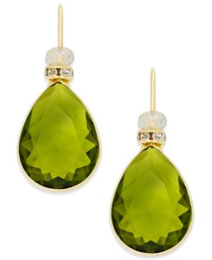 Inc International Concepts Gold-tone Pave Green Stone Drop Earrings, Only At Macy's