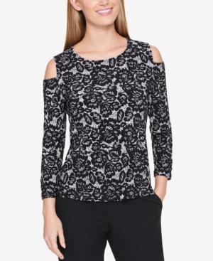 Tommy Hilfiger Lace Cold-shoulder Button-sleeve Top