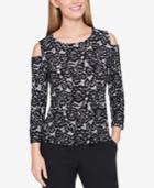 Tommy Hilfiger Lace Cold-shoulder Button-sleeve Top