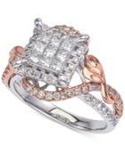 Diamond Two-tone Princess Cluster Twist Engagement Ring (7/8 Ct. T.w.) In 14k White And Rose Gold