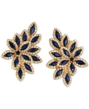 Royale Bleu Sapphire (2-1/2 Ct. T.w.) And Diamond (1 Ct. T.w.) Flower-inspired Earrings In 14k Gold