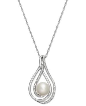 Sterling Silver Cultured Freshwater Pearl (7mm) And Diamond Accent Pendant Necklace