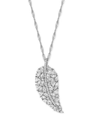 Cubic Zirconia Leaf Pendant Necklace In Sterling Silver