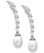 Arabella Cultured Freshwater Pearl (8-1/2 Ct. T.w.) & Swarovski Zirconia Drop Earrings In Sterling Silver