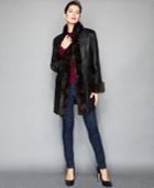 The Fur Vault Rabbit-fur-trimmed Whipstitched Leather Coat