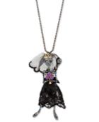 Betsey Johnson Black-tone Crystal & Mesh Skeleton Bride Pendant Necklace, 36 + 3 Extender