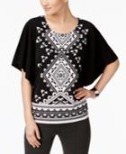 Jm Collection Petite Printed Butterfly-sleeve Top, Created For Macy's