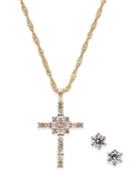 Charter Club Gold-tone Crystal Cross Necklace And Earrings