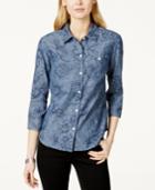 Karen Scott Petite Printed Button-down Shirt, Only At Macy's