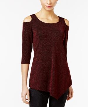Ny Collection Petite Metallic Cold-shoulder Top