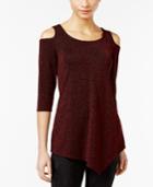Ny Collection Petite Metallic Cold-shoulder Top