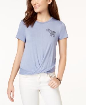 Pretty Rebellious Juniors' Elephant Knot-front Graphic T-shirt