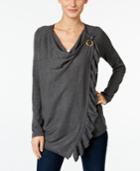 Inc International Concepts Petite Ruffled Draped Sweater, Only At Macy's
