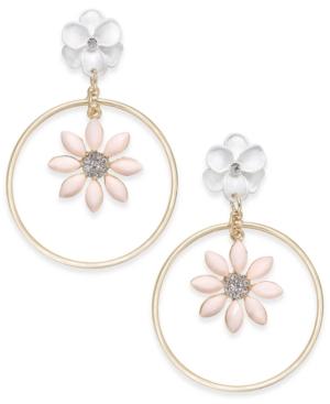 Inc International Concepts Gold-tone Flower Drop Hoop Earrings, Created For Macy's