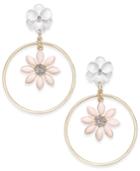 Inc International Concepts Gold-tone Flower Drop Hoop Earrings, Created For Macy's