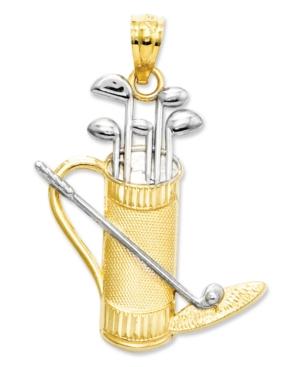 14k Gold And Sterling Silver Charm, Golf Bag And Clubs Charm