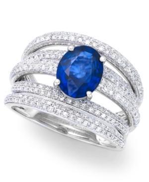 Royale Bleu By Effy Manufactured Diffused Sapphire (1-3/8 Ct. T.w.) And Diamond (1/2 Ct. T.w.) Ring In 14k White Gold