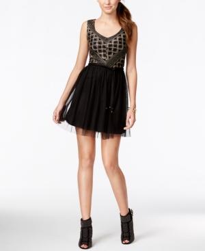 Be Bop Juniors' Metallic Lace Fit-and-flare Dress