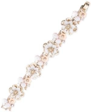 Marchesa Gold-tone Crystal Flower Link Bracelet