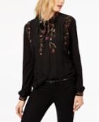 Lucky Brand Embroidered Tie-neck Top
